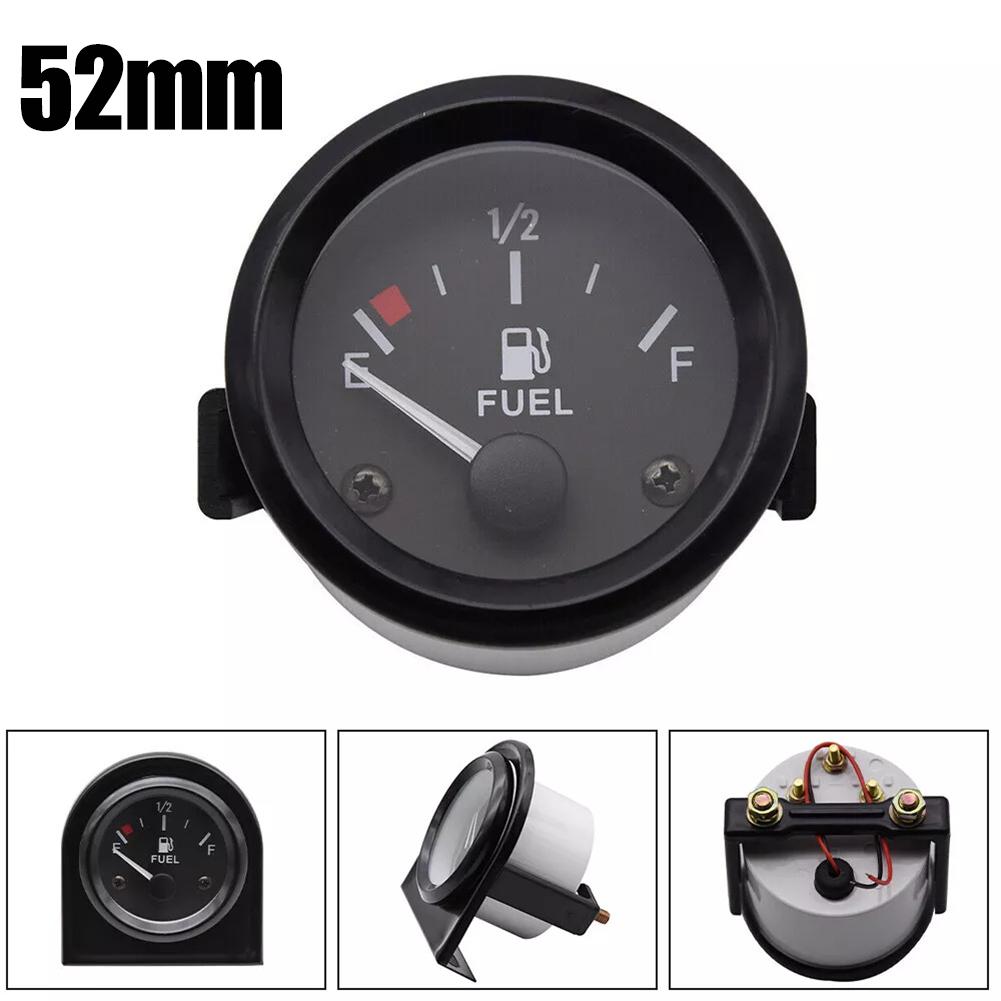1x 12V 2'' 52mm Car Fuel Level Gauge Meter With Bracket 240-33 Ohm E-1/2-F White LED Light Black Plastic Gauges 6.8 * 7.2cm