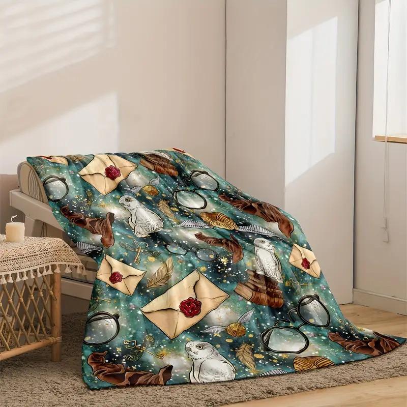Wizard Hat Owl Printed Blanket for Sofa Bed Travel Camping Living Room Office Conditioning Blanket for All Seasons Gifts