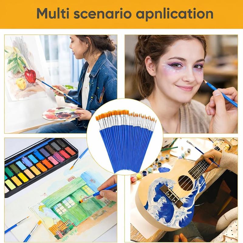 60Pcs Small Paint Brushes with Flat and Round Pointed for Acrylic Oil Watercolor Gouache Face Paint Brushes Small Paint Brushes