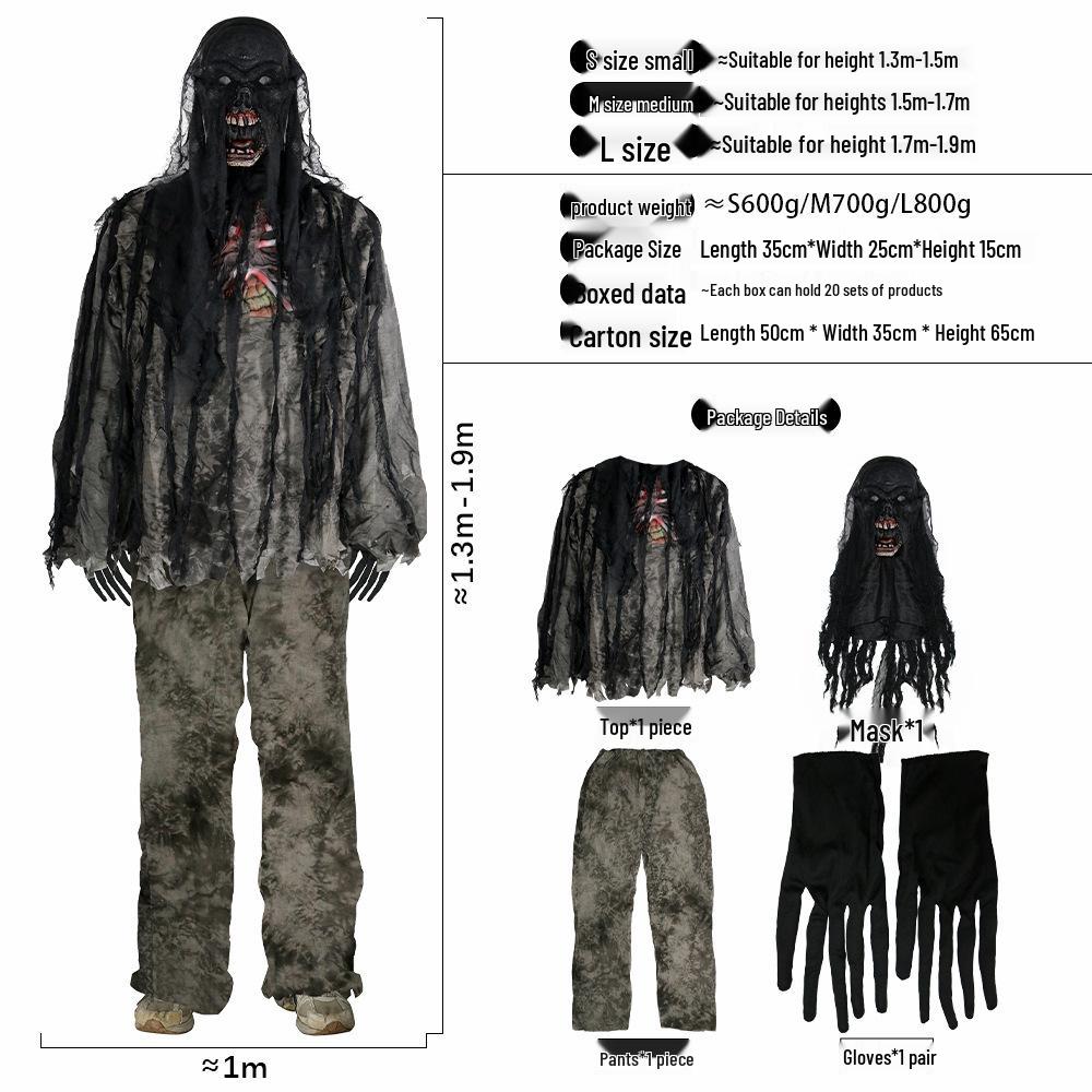 Burnt Zombie Costume Set: Halloween Masquerade Party and Haunted House Props