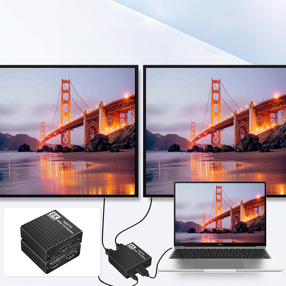 HDTV 1X2 Splitter 8K60hz/4K120hz/1080P240hz HDMI-Compatible 1 To 2 Splitter Dual Display Video Splitter for PS 4/PS 5/Computer