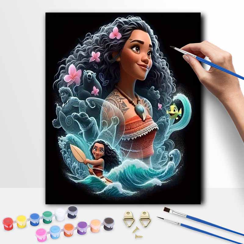 Disney Moana Oil Paint Art Painting Kit Oil Paint Dots Home Wall Decor. Unique & Magical Ocean Scenes. 20x30cm