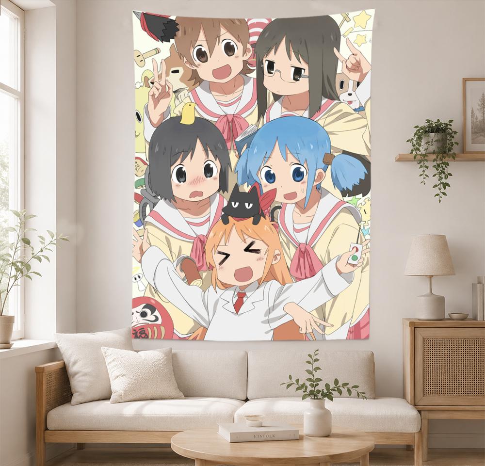 N-Nichijou Tapestry Wall Hanging Cute Anime Girls School Uniform Comedy Characters Group Art Bedroom Dorm Home Decor Fans Gifts