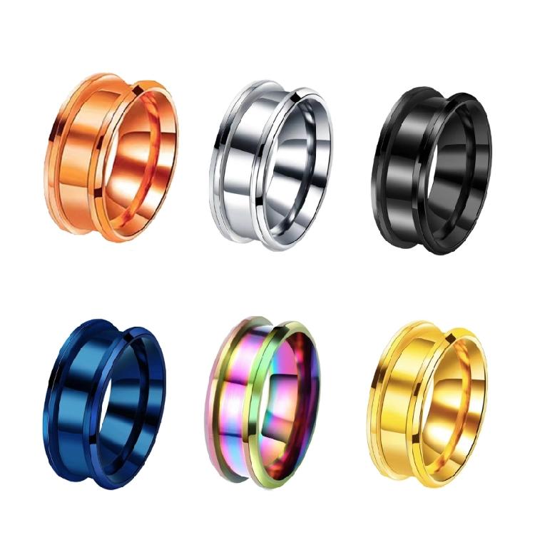 Set of 6 Grooved Finger Rings Fashionable Empty Rings DIY Rings Material