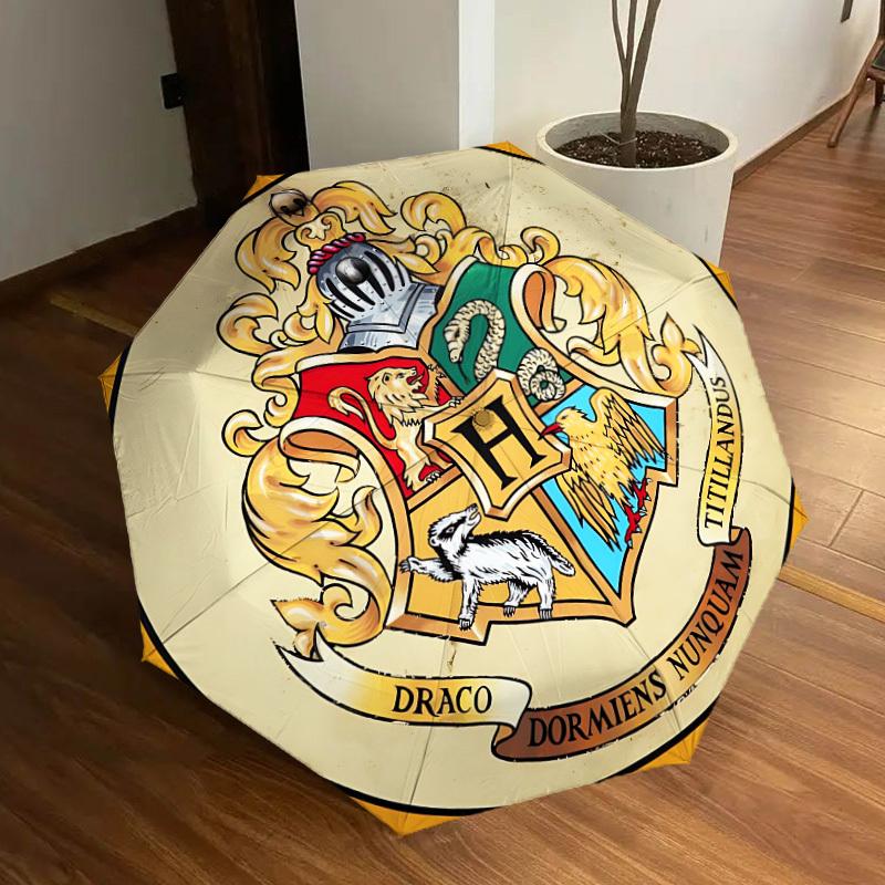 1PC Hogwarts Crest Automatic Folding Umbrella | Vibrant Motif & Compact Design for Everyone, On-the-Go Essential - Gift-Worthy Style Yy250930014