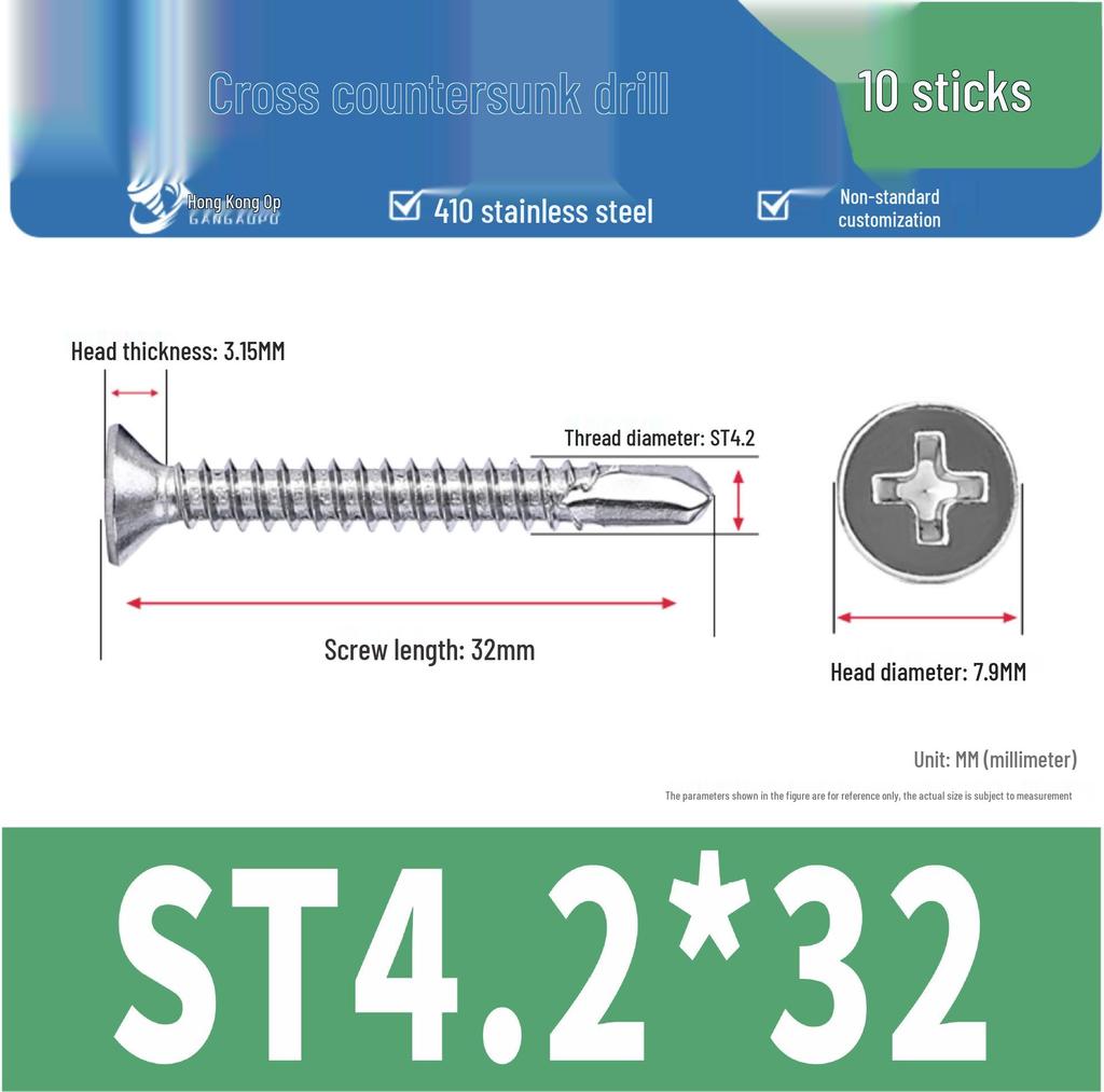 410 Stainless Steel Flat Head Phillips Self-Tapping Self-Drilling Screws