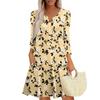 Women's Fashionable V-Neck Button Seven Part Cuff Pocket Floral Dress