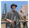 Men's Striped High Street Loose Fit T-Shirt - Trendy Summer Hong Kong Style for Couples and Students