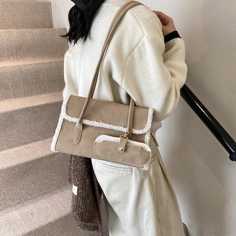 

2025 new underarm bag retro handbag texture versatile large-capacity commuter shoulder bag 29*5*18 хакі