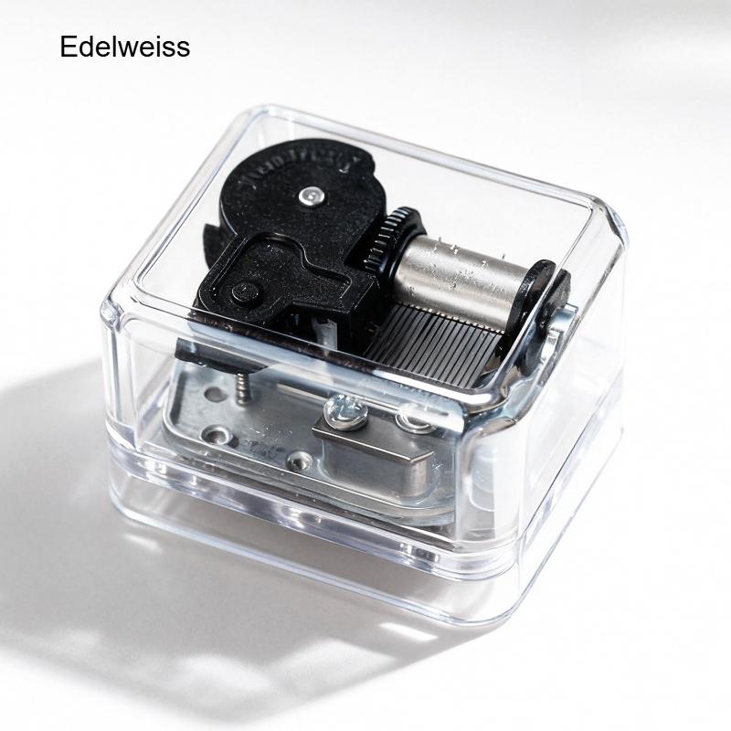 Clockwork Music Box Movement with Transparent Plastic Box Metal Mini Music Mechanical Decorative Collectible for Girl Boy Friend