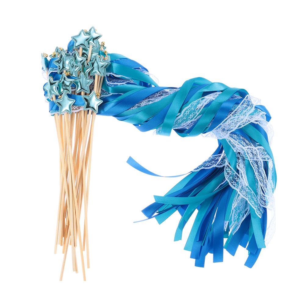 

24 Pack Cute Decorative Fairy Wands with Bells Lace Ribbon Ribbon Wands 12 inch Blue Pink Purple Pentagram Fairy Wand Girls