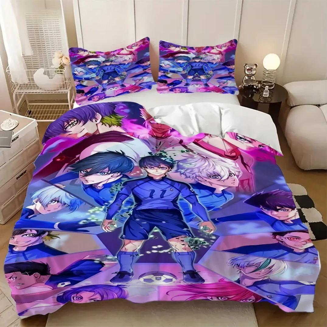 Anime B-Bleu L-lock Ensemble de literie mignon Housse de couette Taie d'oreiller Adultes Garçon Fille Décoration de chambre Simple/Double/Queen Grande Taille Gi 135×200cm