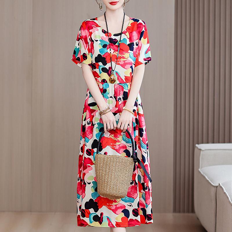 Eleganti abiti da donna estivi larghi a maniche corte taglie forti casual lunghi abiti per le donne abbigliamento vintage