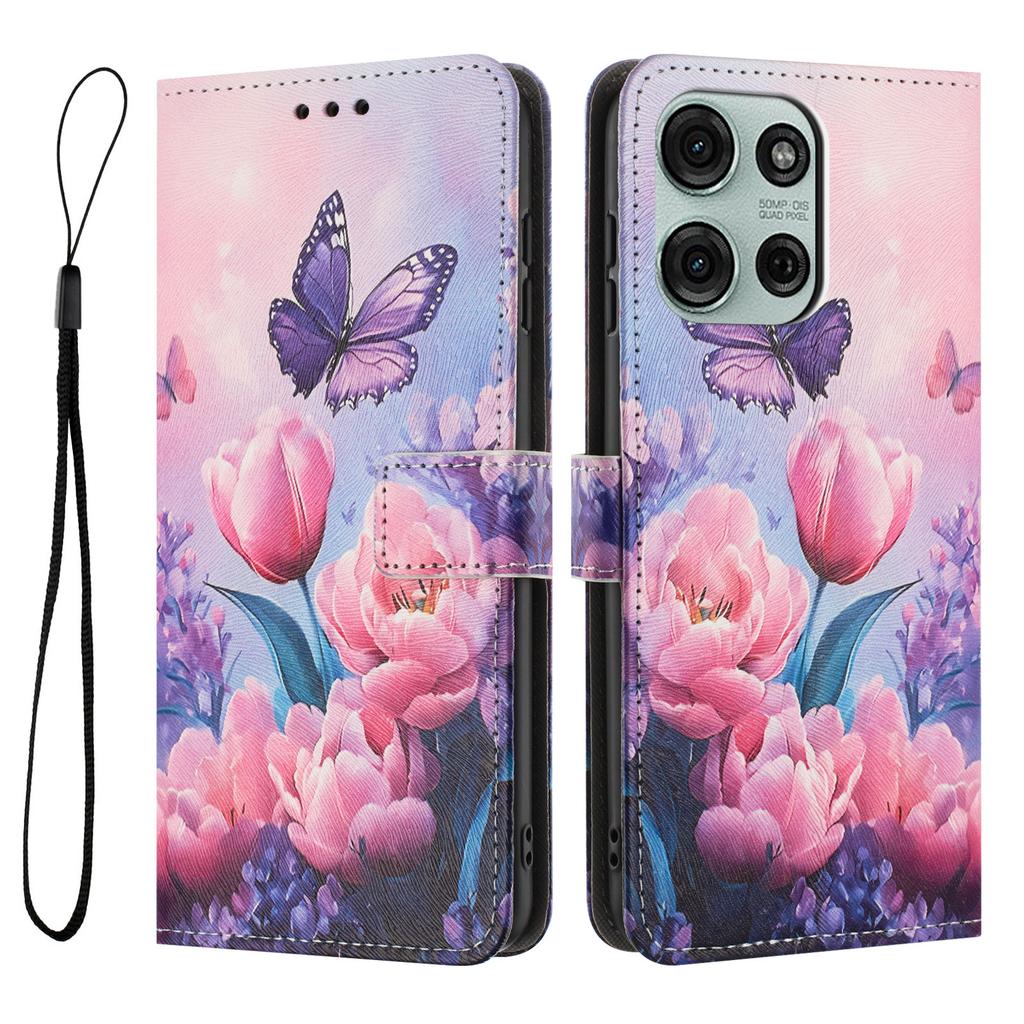 Dla Motorola Moto G86 Power 5G/Motorola Moto G86 5G Etui Portfelowe Wzór Nadruku Skórzane PU Pokrowiec na Telefon ze Sznurkiem