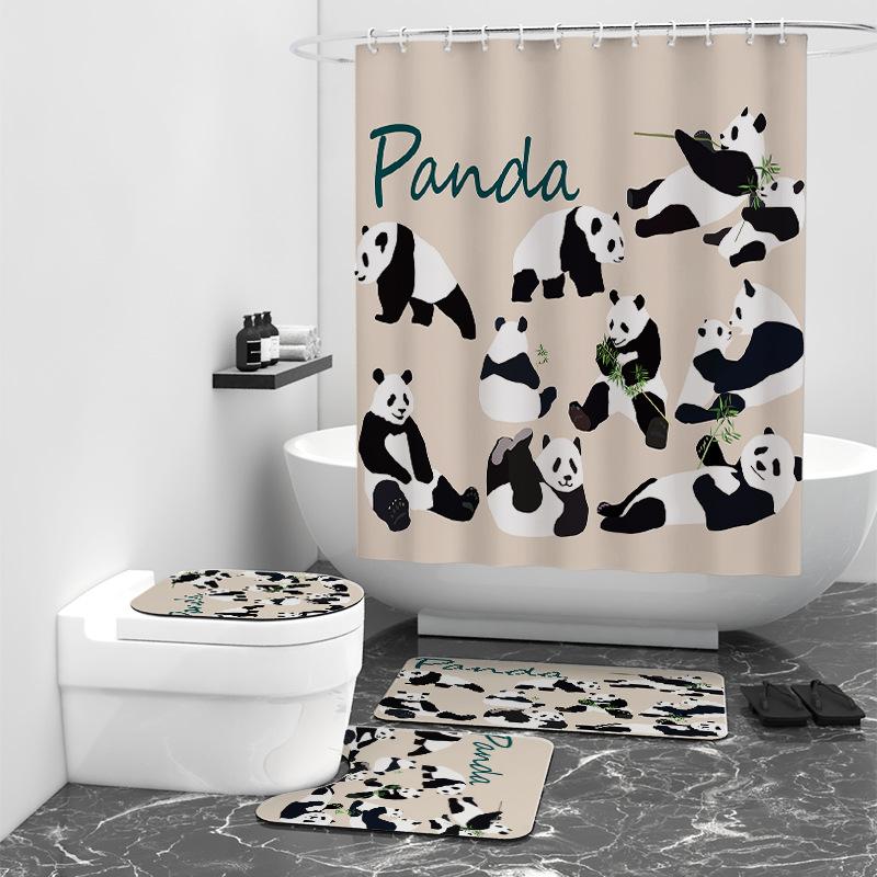 Мультфильм Панда Цифровая Печать Душевая Занавеска Душевая Комната Ванная Комната Разделитель Занавеска Брезент W90cm*L180cm