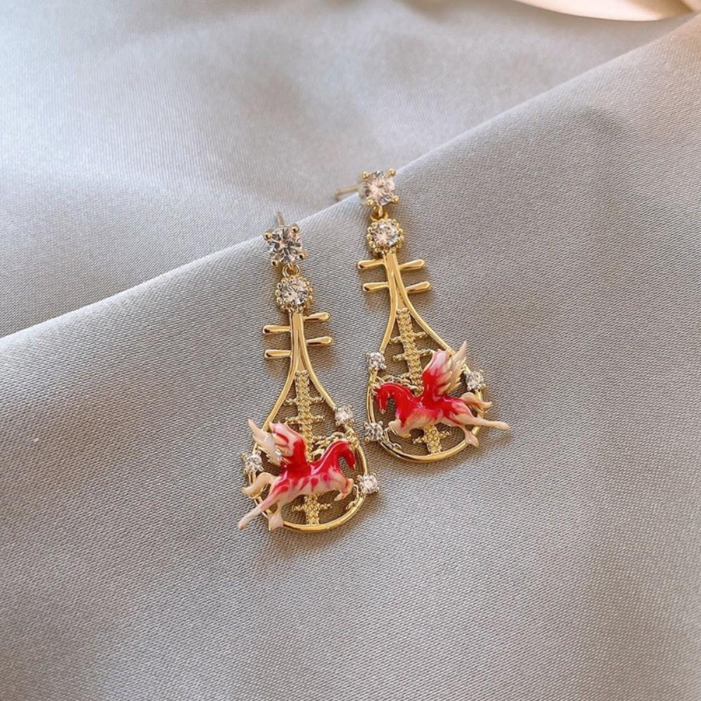 Fashion Jewelry Chinese Style Pony Earrings Rhinestone Drop Earrings New Year Horse Earrings  Woman