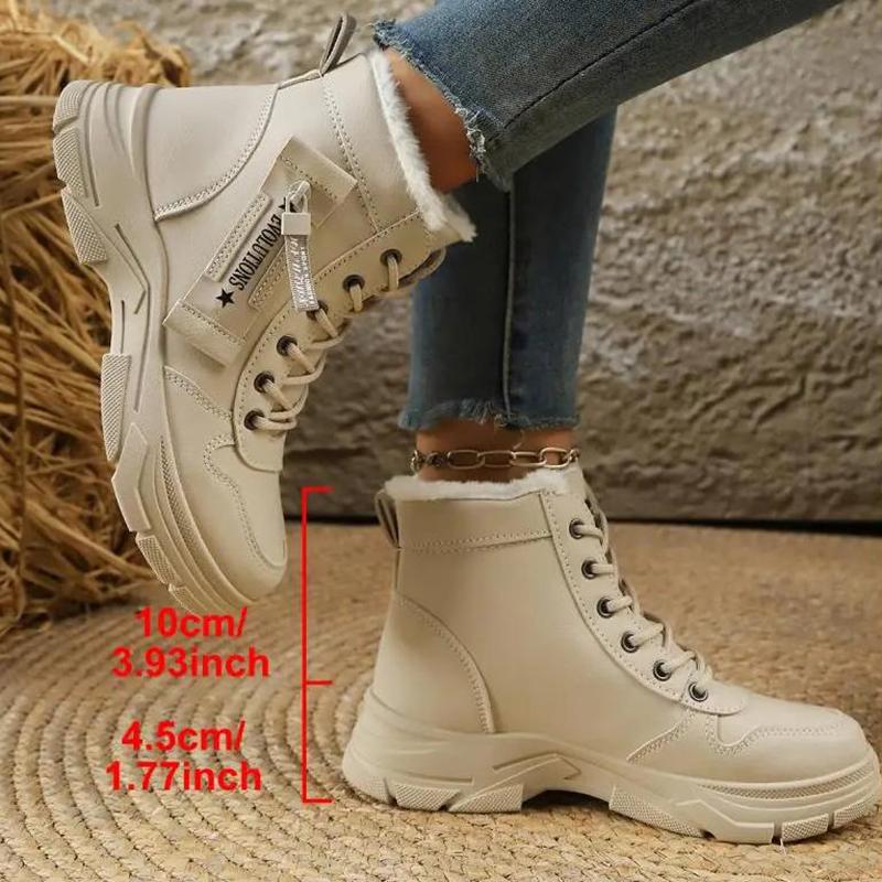 Fashion Warm Plush Waterproof Thick Bottom Snow Boots Women 2025 Winter Fluffy Fur Lace Up Ankle Boots Non Slip Woman's Hiking Shoes 43