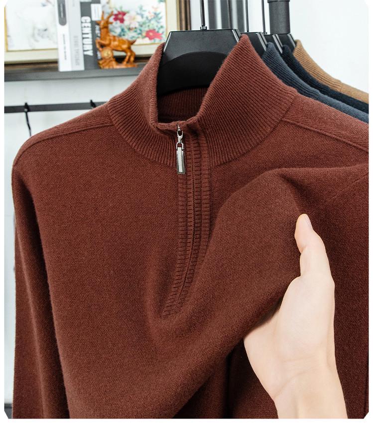 510g Semi-Worsted Thick 100% Wool Half-Zip Stand Collar Men's Sweater for Autumn 2025