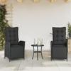 VidaXL Garden Reclining Chairs Set of 2 Footrest Black Rattan 365289