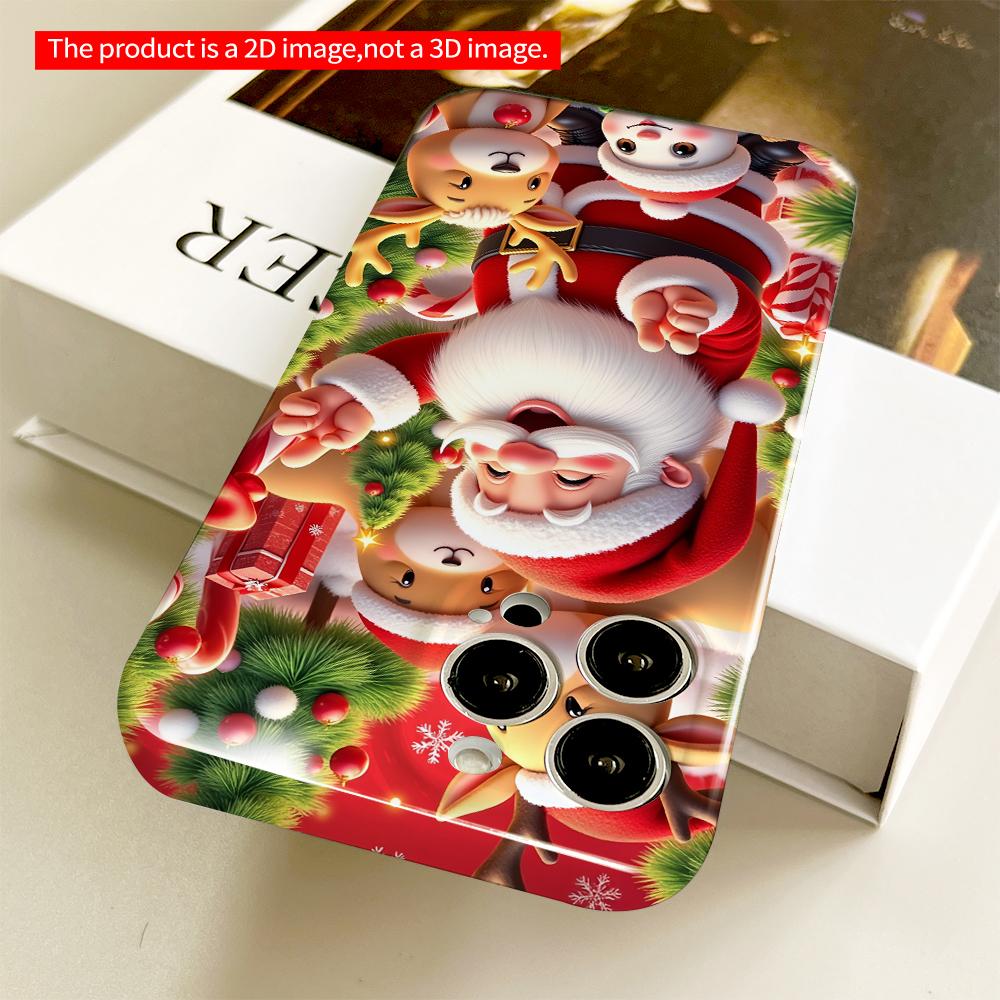2DFlat Festive Santa & Reindeer Christmas Scene All Inclusive Film Hard Phone Case, Compatible with iPhone 18 Pro Max 17 16 15 14 13 12 11