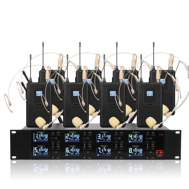 

UHF FM Wireless One-to-Eight Headset Microphone System for Stage, Teaching, and Conferences