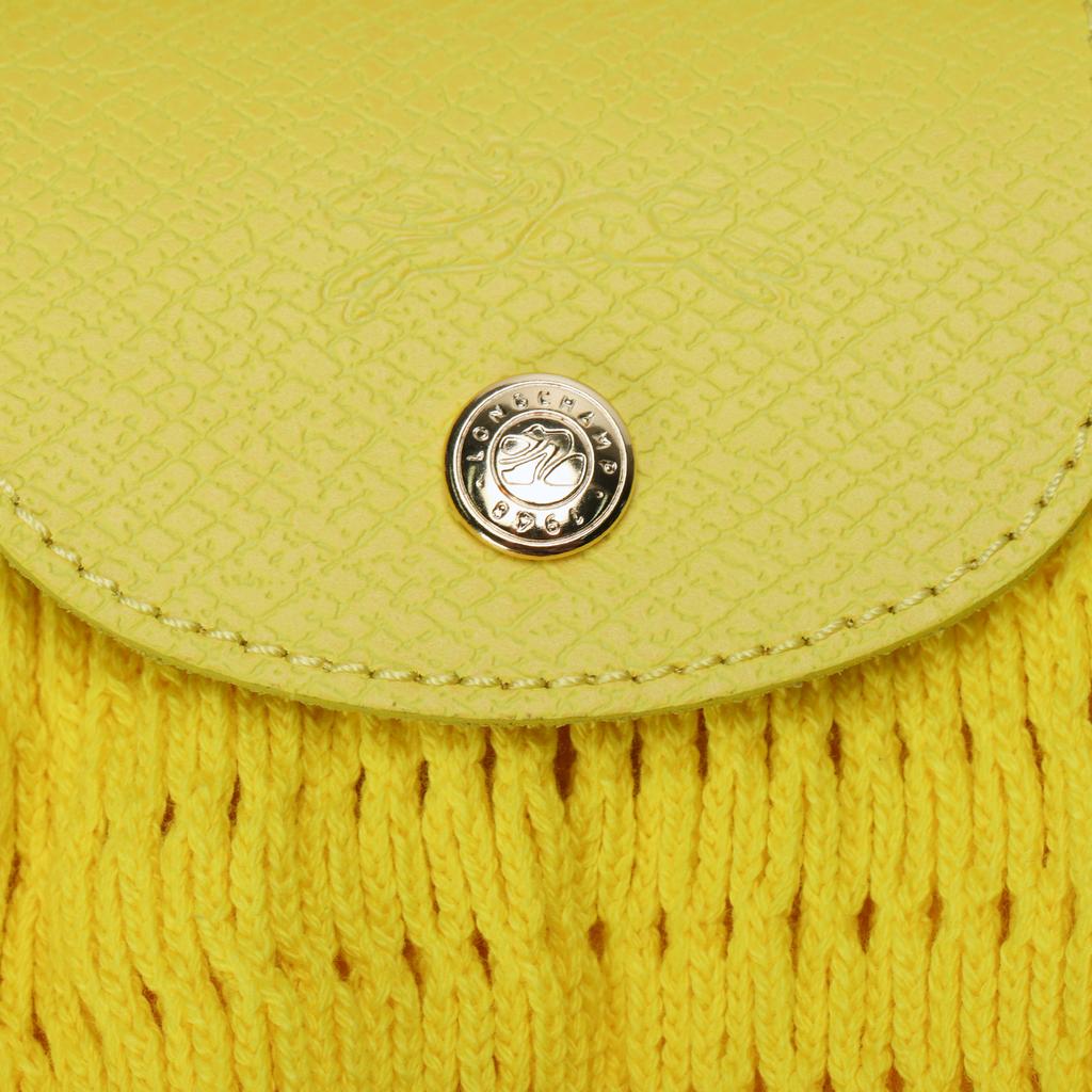Longchamp Le Pliage Filet 38 Short Handle Woven Cotton And Leather Trim Tote Bag Women Tote Bags Yellow Lemon-Yellow 10121HCBH85
