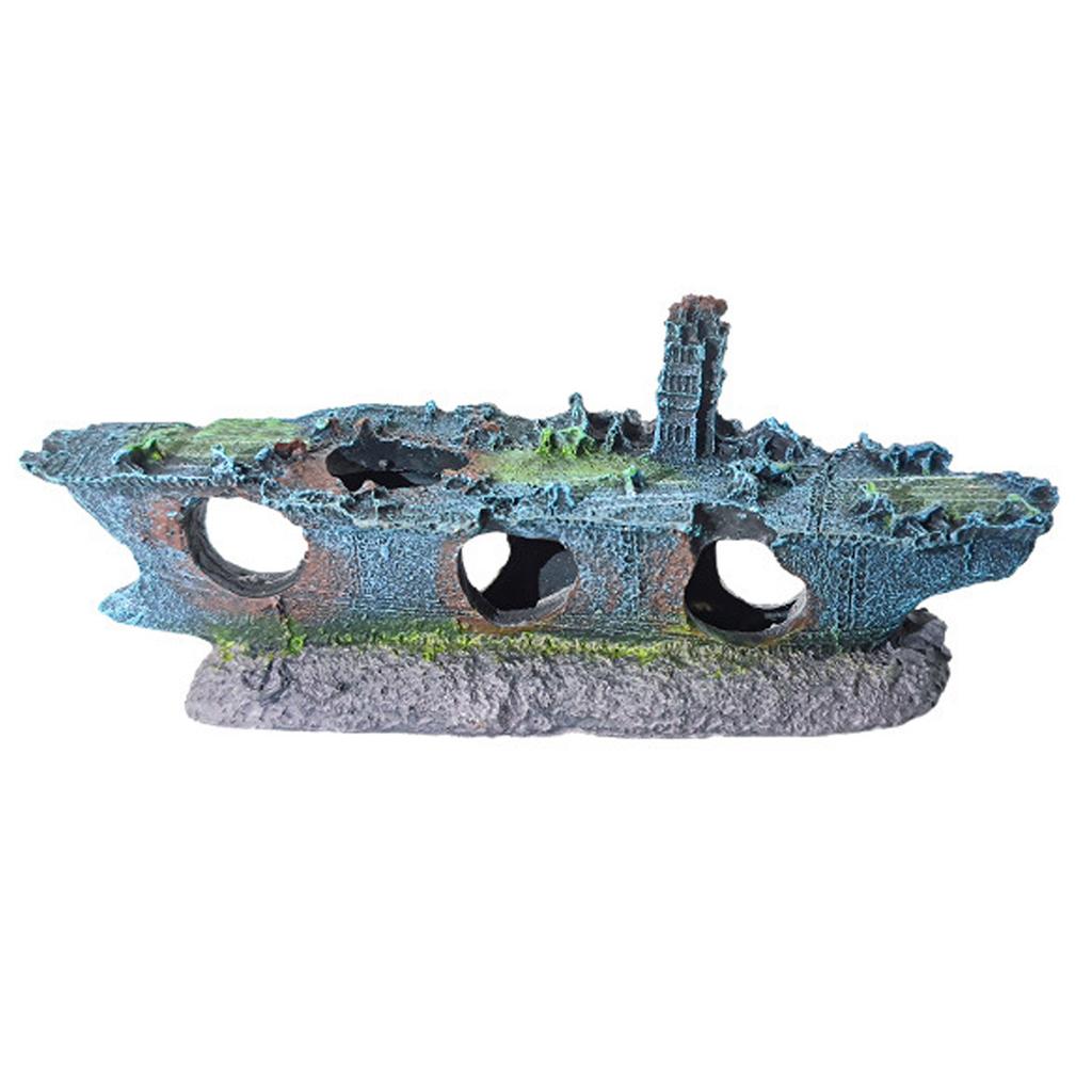 Aquarium Decorations Realistic Boat Landscaping Resin Wrecked Ship for Potted Plant Shrimp and Fish Shelter Cave House