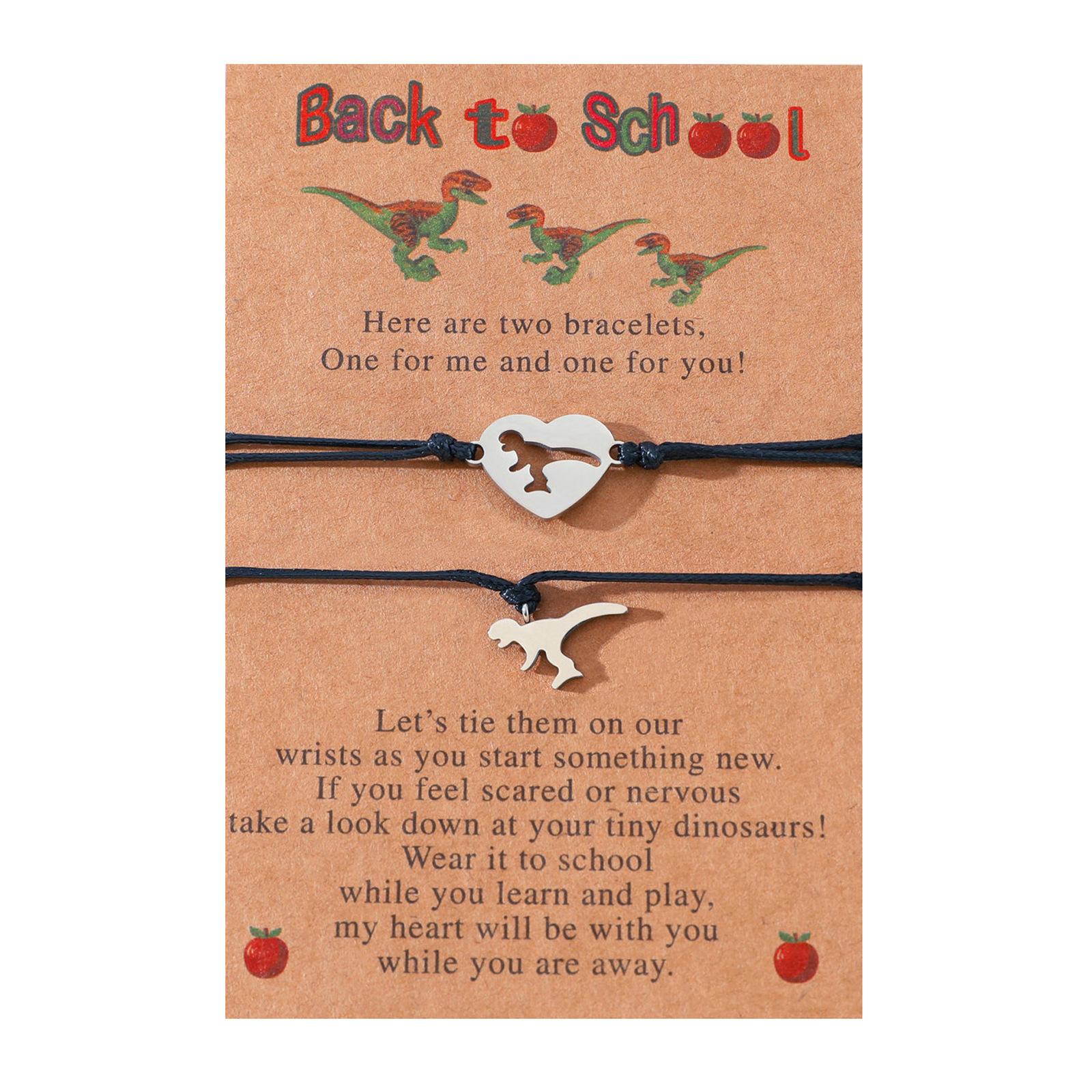 Back to School Bracelet Mother Son Dinosaur Bracelets for Mom and Son First Day of School Gifts for Mother Dad Son Boys Girls чёрный