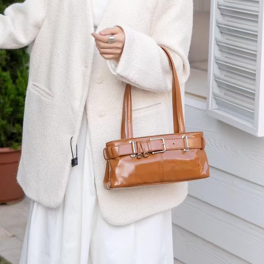 

Сумка-багет из кожи с пряжкой на ремне в стиле ретро, сумка на одно плечо подмышкой, большая вместимость для поездок на работу