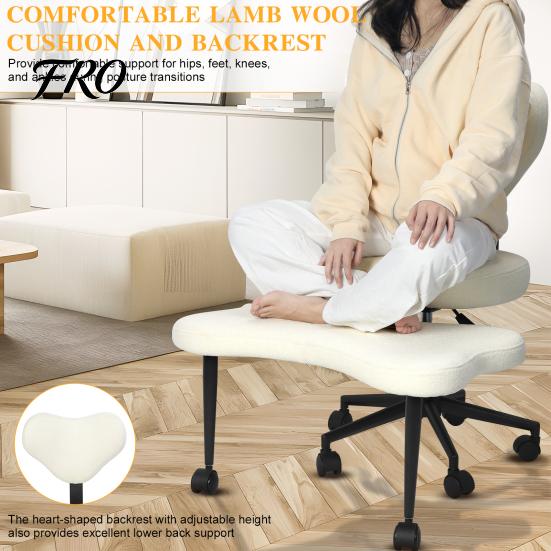 Computer Office Special-shaped Meditation Yoga Chair, Chair with Back Support, Cross Legged Wheels, Criss Desk Kneeling for Home Yoga, Adjustable