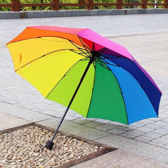 Yousheng Extra Large Rainbow Folding Umbrella Sun Blocking UV Protection Umbrella Waterproof Windproof 10 Ribs Kids Adults Sun Rain Umbrella