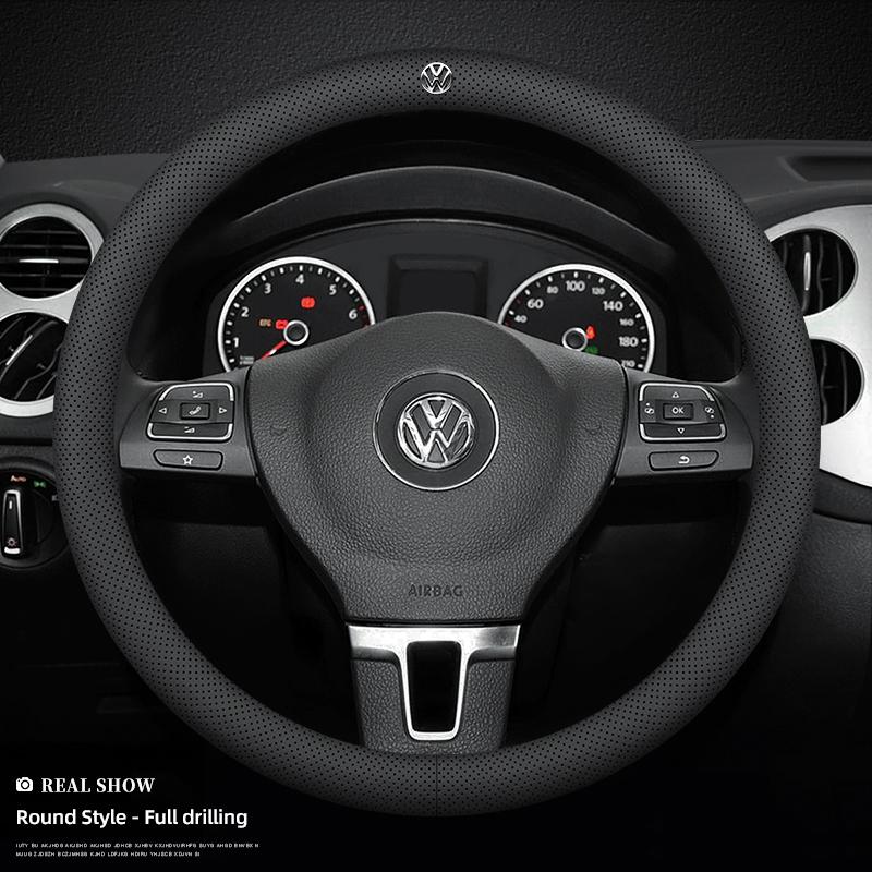 O4Volkswagen Car Nappa Leather Steering Wheel Cover Auto Accessories For VW GTI Polo Golf MK7 Passat B8 Tiguan Jetta T-ROC ID.4 CC