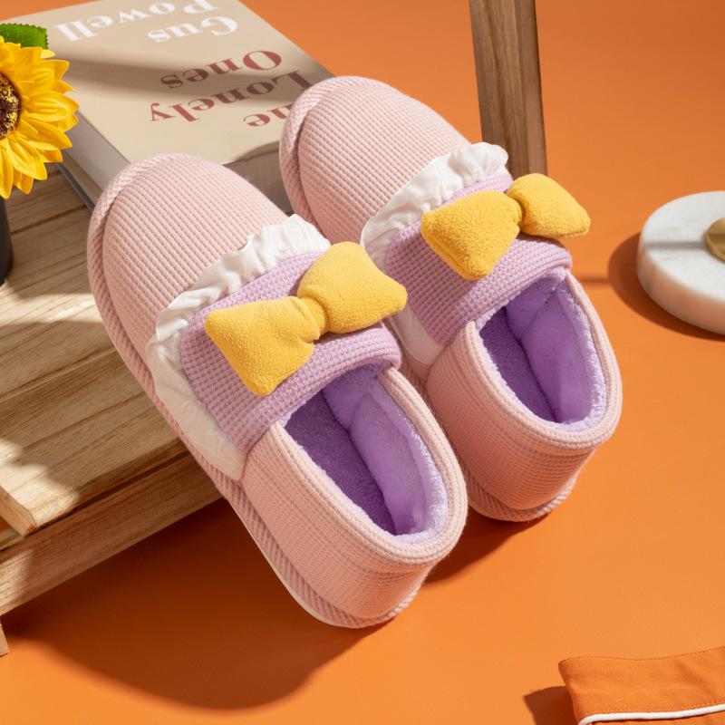 

Ruiliya children s cotton slippers winter bow adult children parent-child slippers warm non-slip princess shoes 26-27 [Inner length 14.5cm] рожевий