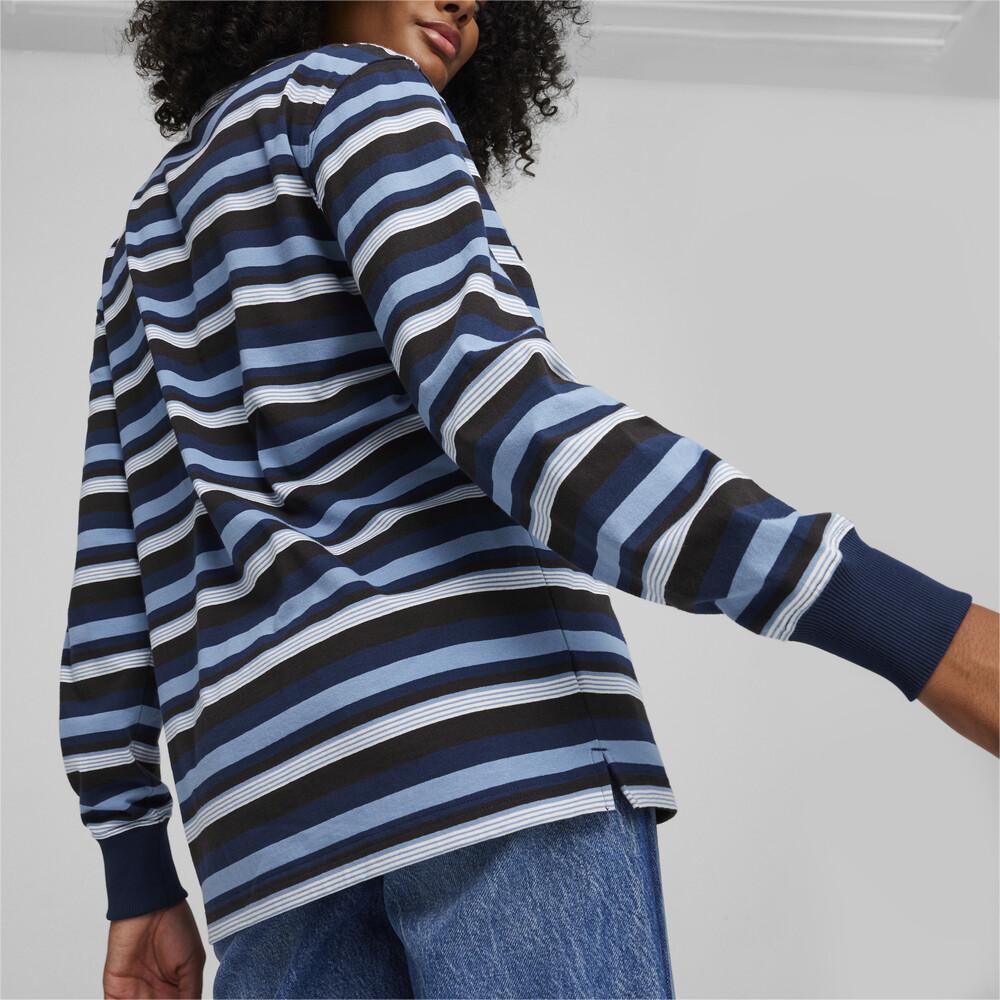 Puma Downtown Striped Design Training Casual Crew Neck Long Sleeve T-Shirt Unisex Tops Blue 624377-20