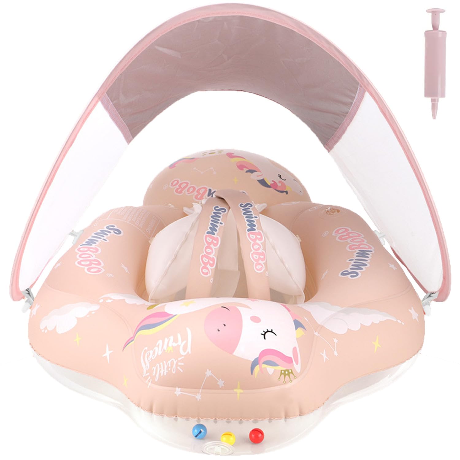 

Детский плавательный круг со съемной защитой для возраста от 3 месяцев до 6 лет, тип со звонком и для купания [Защита от опрокидывания] поплавок, детский круг, солнцезащитный козырек UV50+,