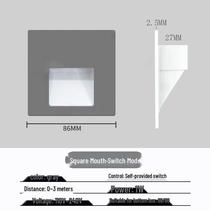 Ultracienka lampka nocna z czujnikiem magnetycznym do wbudowania typu 86 na schody i korytarze