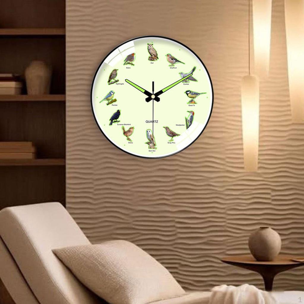 Bird Themed Wall Clock Accessories Glow in The Dark Ornament Decor for Bathroom Farmhouse Study
