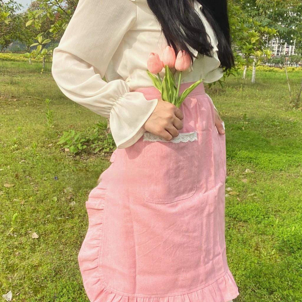 Cotton Linen Sleeveless Apron With Lace Trim For Kitchen Cooking And Baking