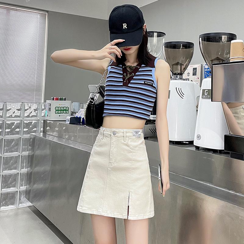 

Простая джинсовая мини-юбка для женщин на весну и осень, с высокой талией, облегающая бедра, А-силуэта, летняя XXL