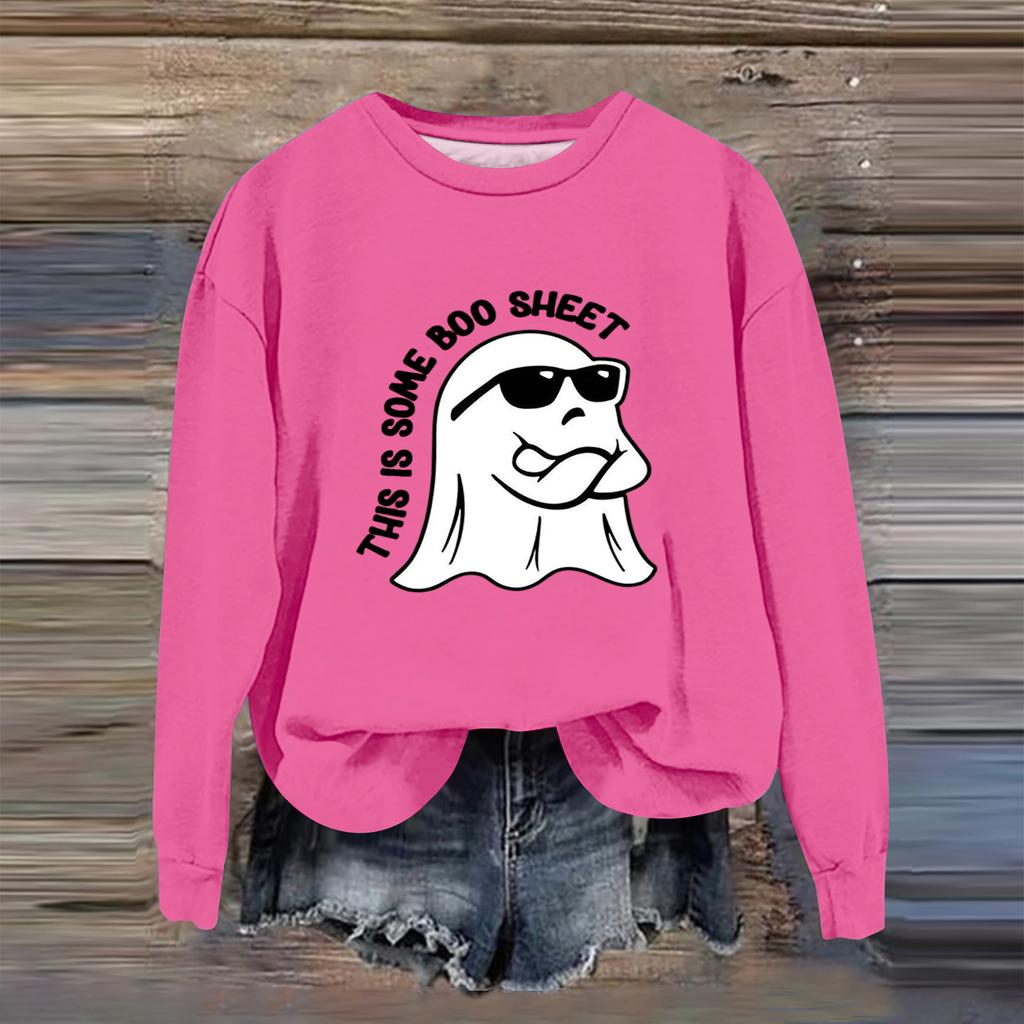 Women's Fashion Casual Long Sleeve Halloween Printed  Neck Sweatshirt