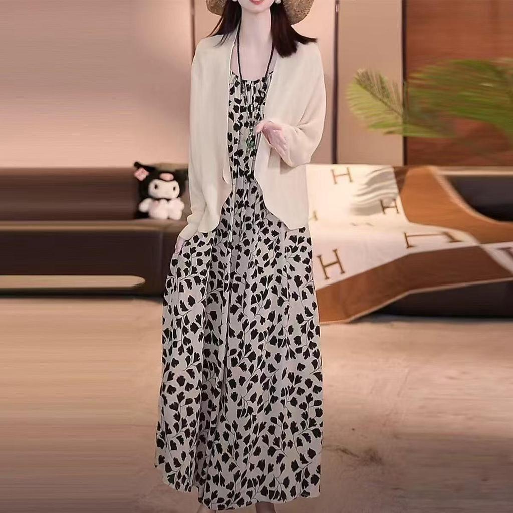 Off-Shoulder Floral A-Line Summer Dress - Women's Loose Waist, Cross-Border Style.