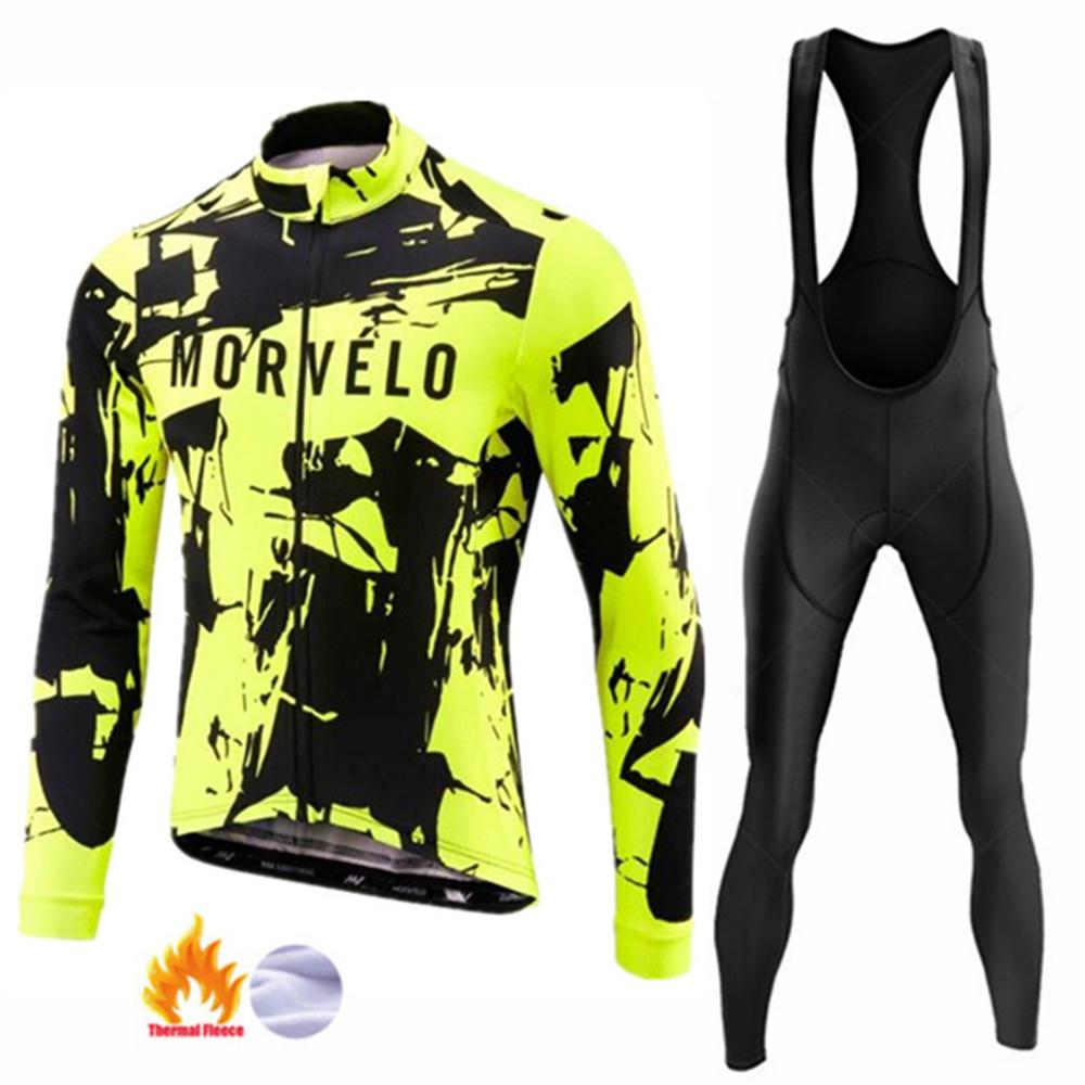 Winter Thermal Fleece Long Sleeve Cycling Jersey Set Bib Pants Ropa Ciclismo Bicycle Clothing MTB Bike Men Pro Team Suit