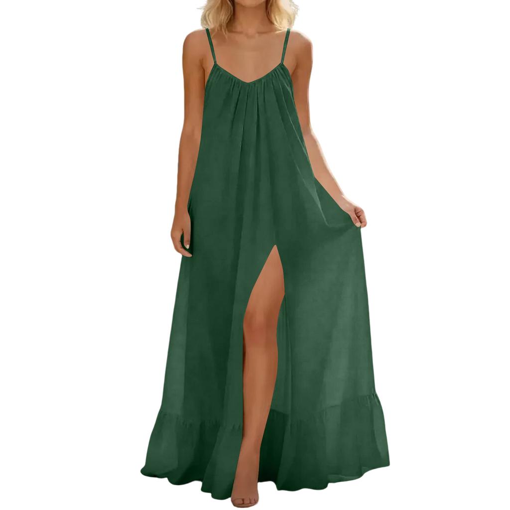 Šaty s výstřihem do O pro ženy Ležérní Pohodlné Bavlněné Povlečení Plážové šaty s krátkým rukávem a kapsami