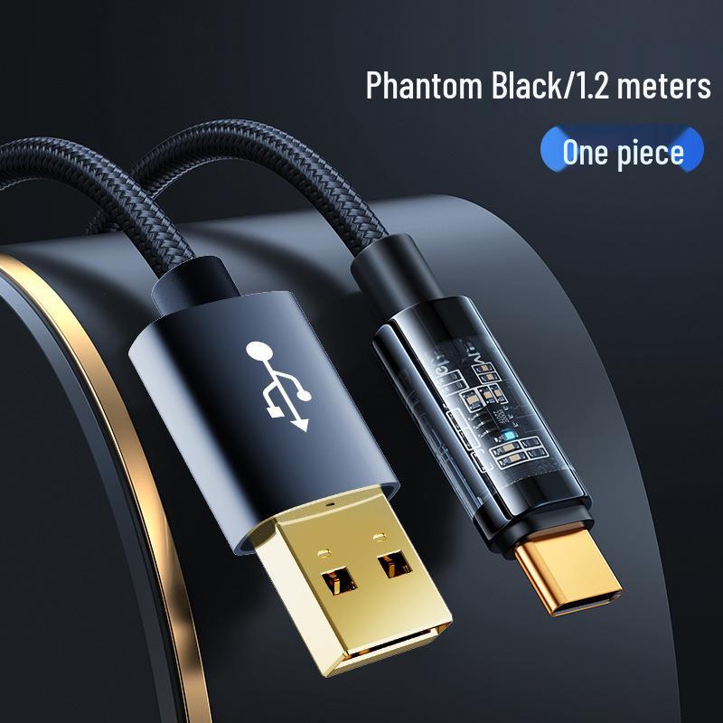 

Прозрачный кабель для быстрой зарядки PD100W с двумя разъемами Type-C и подсветкой для Apple и Android Blue [1.2m]