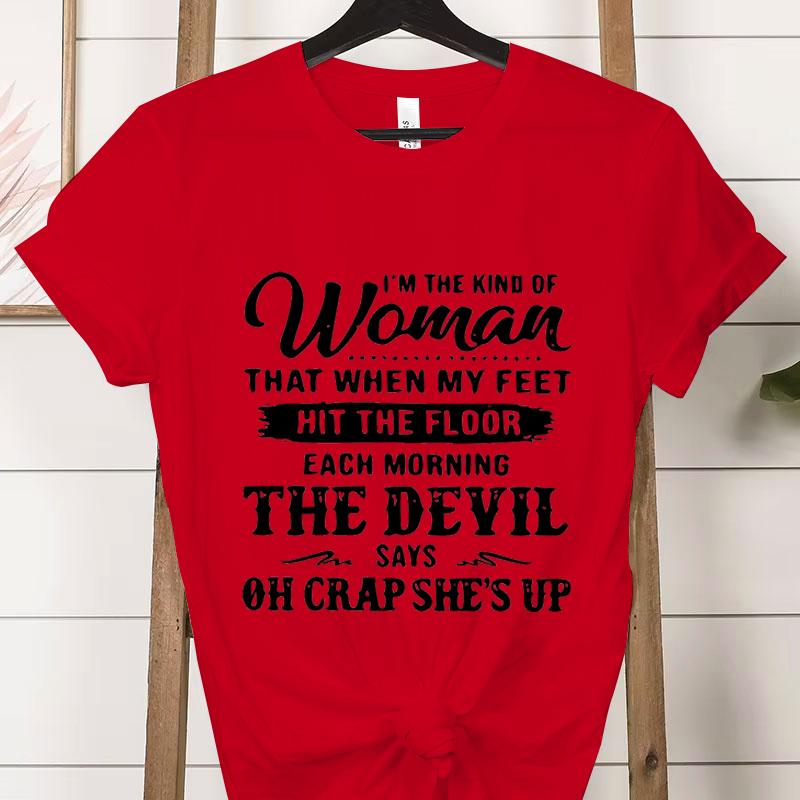 Soy el Tipo de Mujer Moda Camisetas para Mujer Casual Manga Corta El Diablo Dice Oh Mierda Está Despierta Camiseta Gráfica Ropa