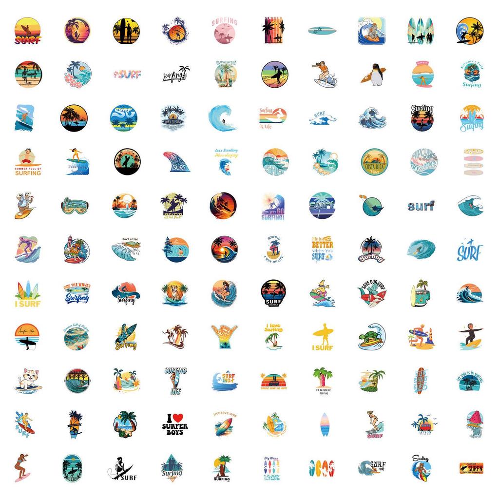 110 Surf Cartoon Graffiti Stickers: Unique Designs for DIY Phone, Desk, and Wall Decoration