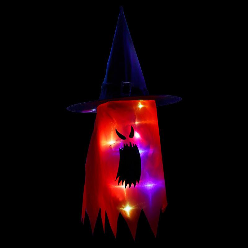 Halloween Hanging Glowing Ghost Hat Lights Decoration Glowing Witch Hat alloween Party Props for Outdoor, Yard, Tree