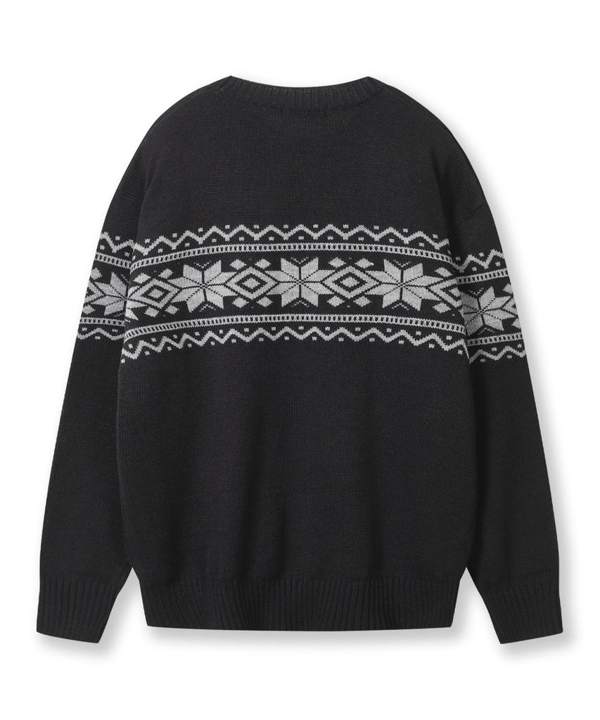 POLYGRAM Nordic Snowflake Oversized Round Knit - Black