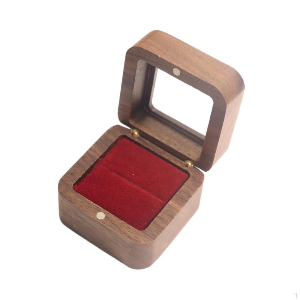 Wooden Ring Box Engagement Elegant Small Jewelry Trinket for Proposal Birthday
