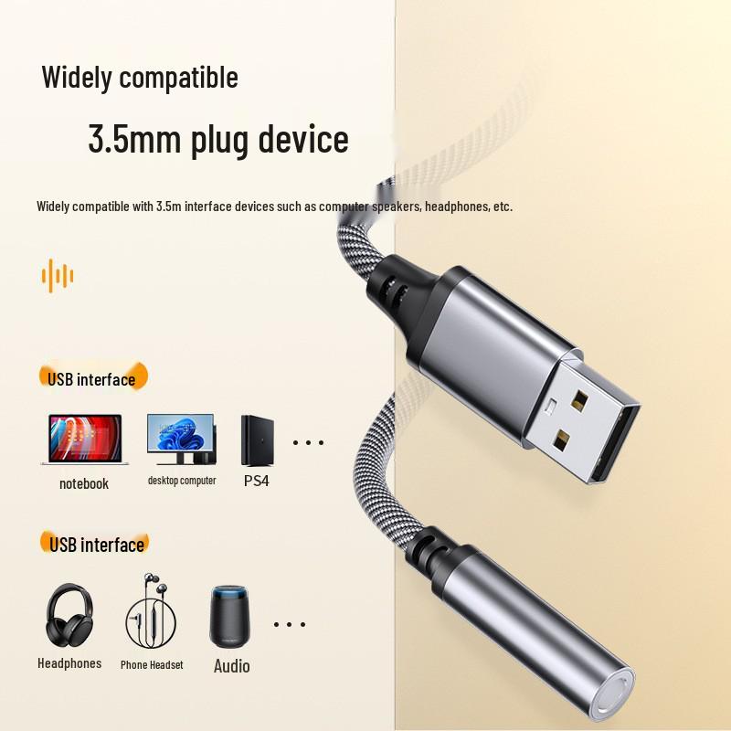 USB To 3.5mm Audio Interface Cable for Headphones & Microphone - CD-Quality Sound Card for Computers & Laptops
